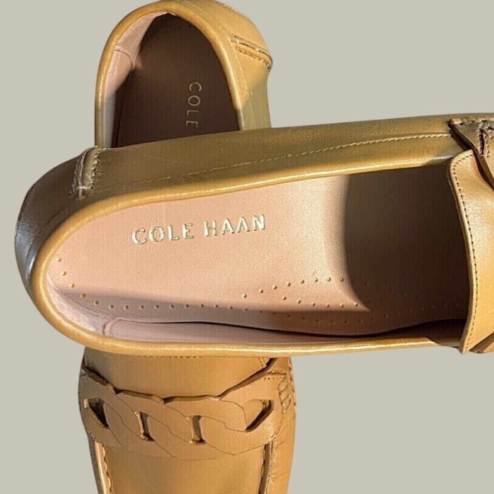 Cole Haan Driver Loafers Women Size 7.5 Tan Leather Braided Chain W18659 - Picture 7 of 10